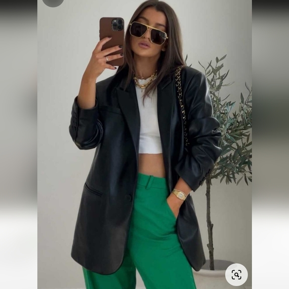 Zara * Oversized Faux Leather Blazer - Picture 3 of 16